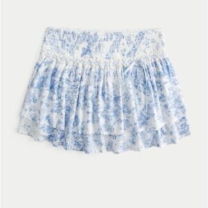 Hollister Womens Blue White Dainty Smocked Tiered Mini Skort XS